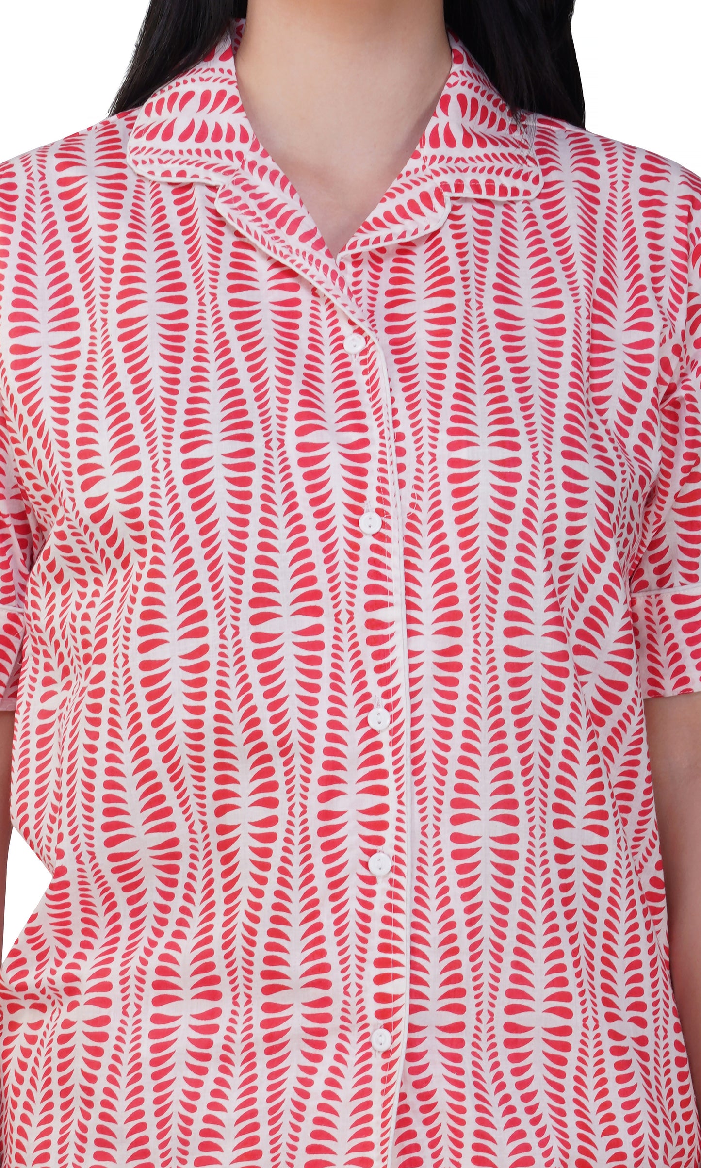 Crimson Mirage: 3-Piece Geometric Print Shorts Pajama Set