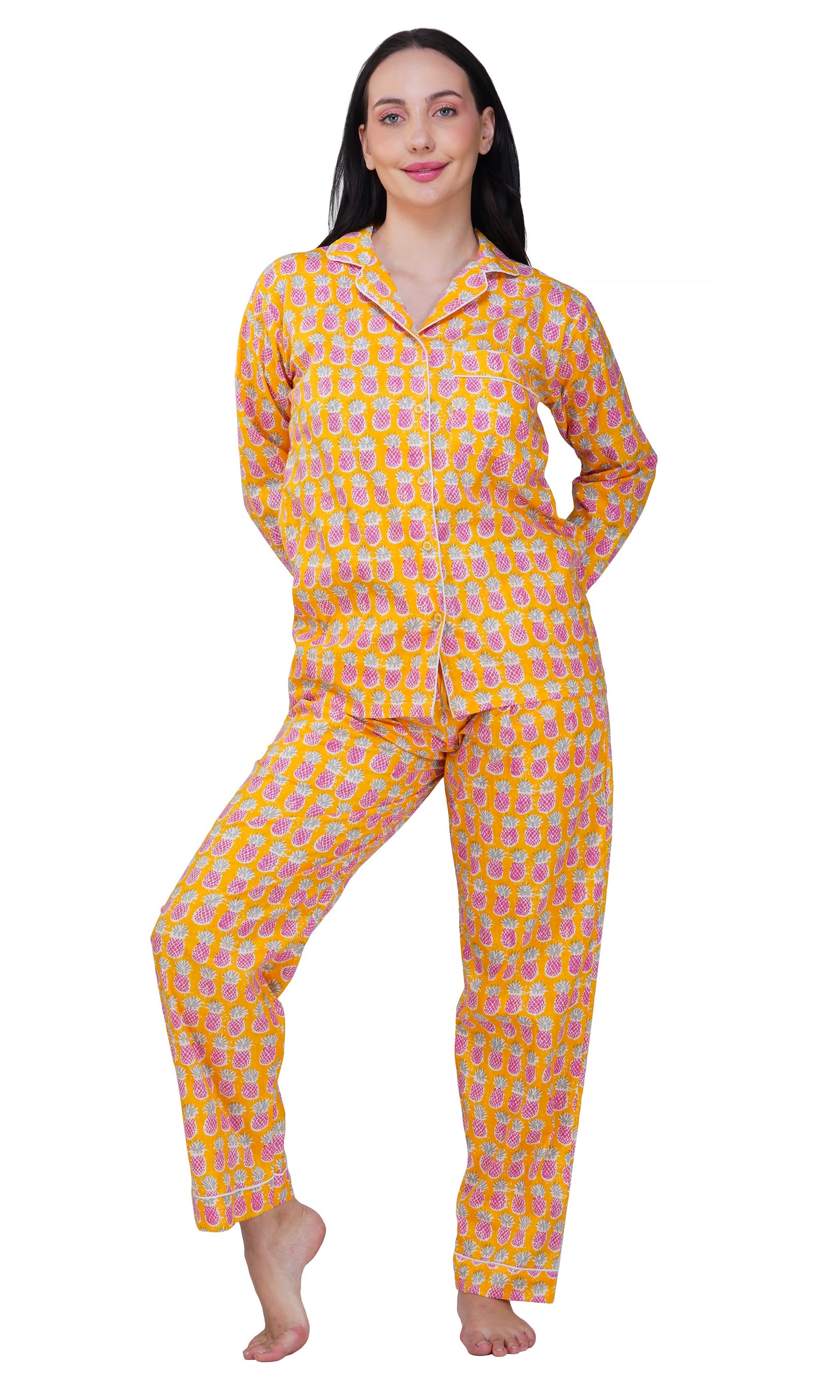 Tropical Bliss: 3-Piece Yellow Pink Pineapple Pajama Set