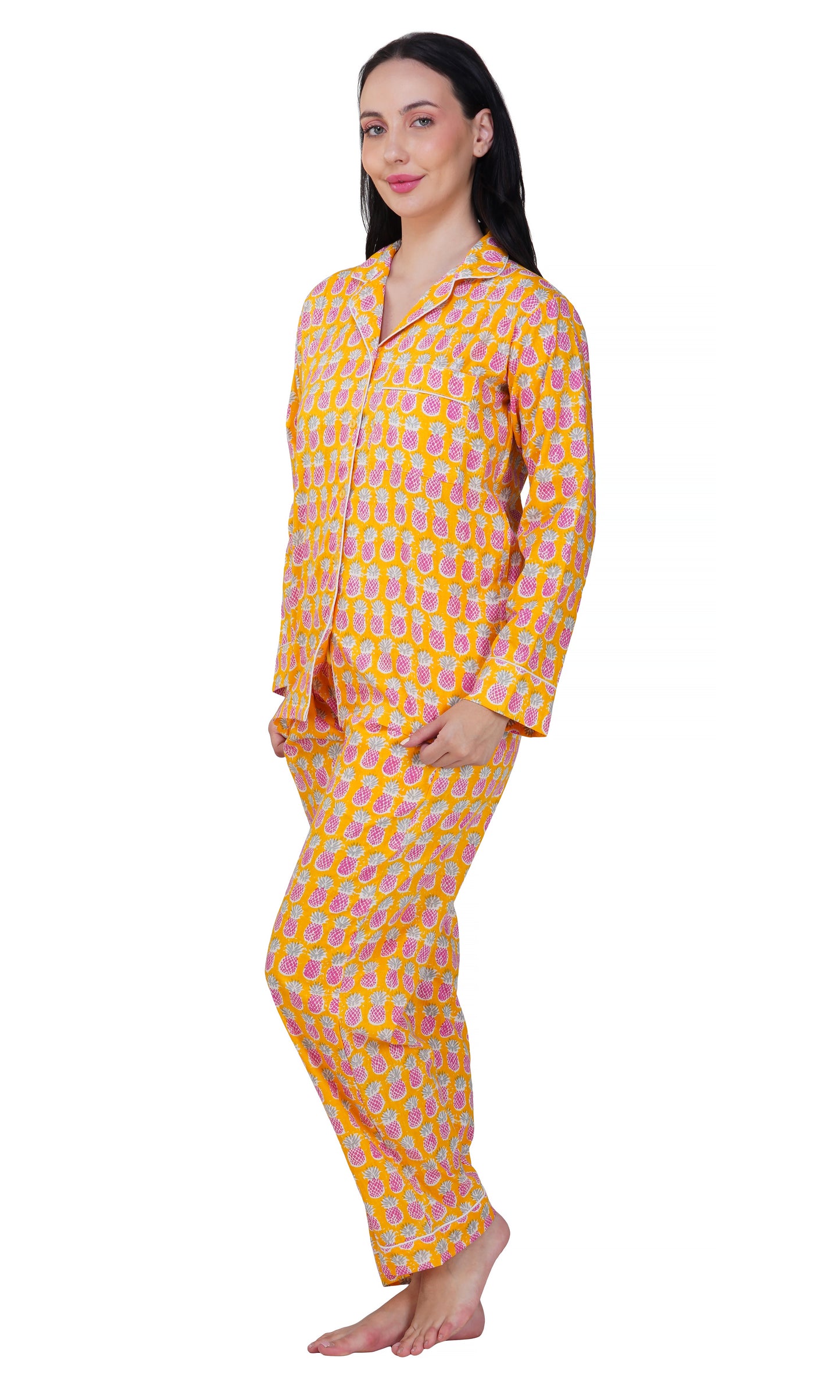 Tropical Bliss: 3-Piece Yellow Pink Pineapple Pajama Set