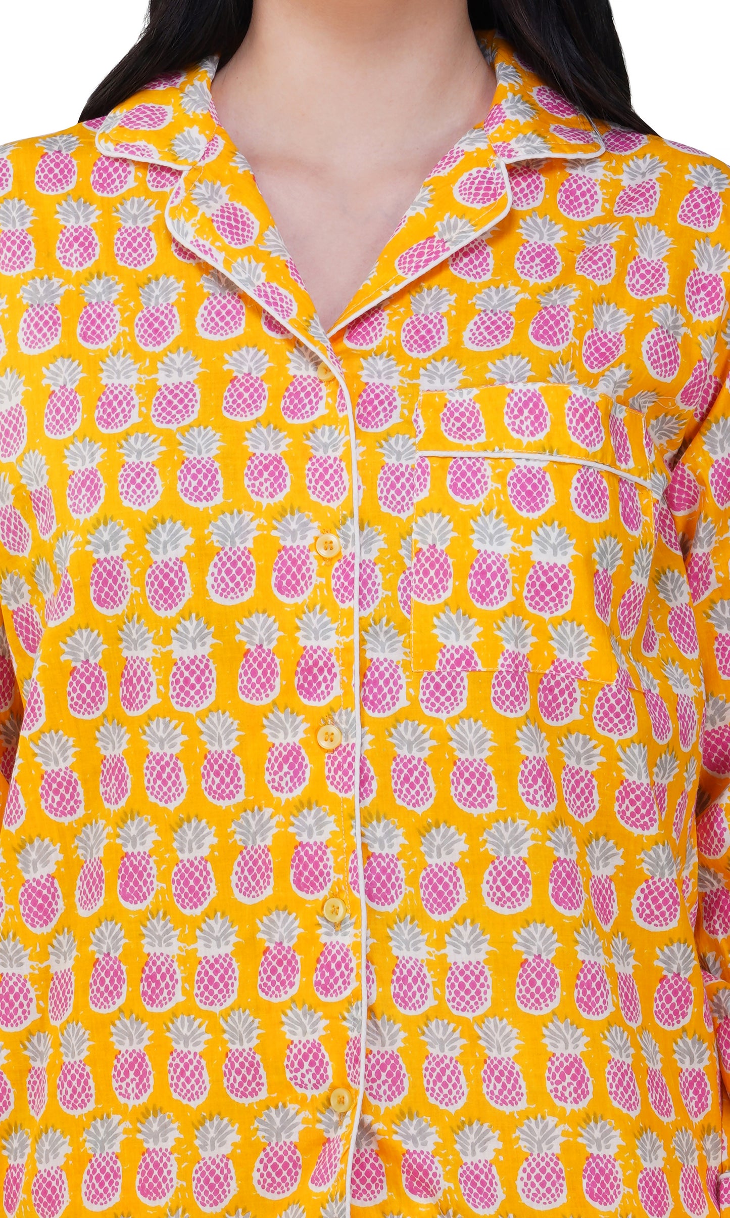 Tropical Bliss: 3-Piece Yellow Pink Pineapple Pajama Set