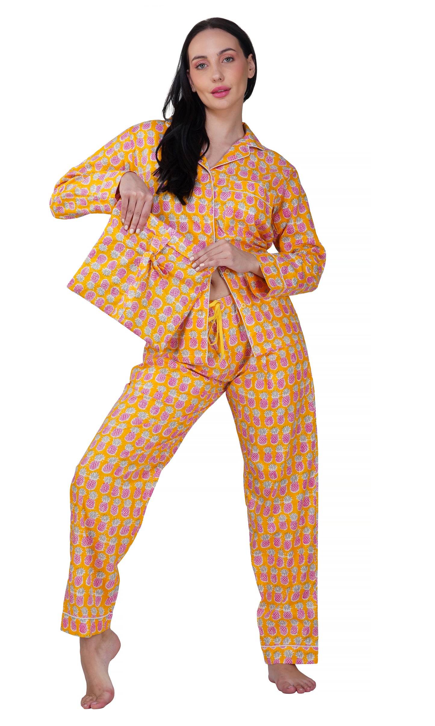 Tropical Bliss: 3-Piece Yellow Pink Pineapple Pajama Set