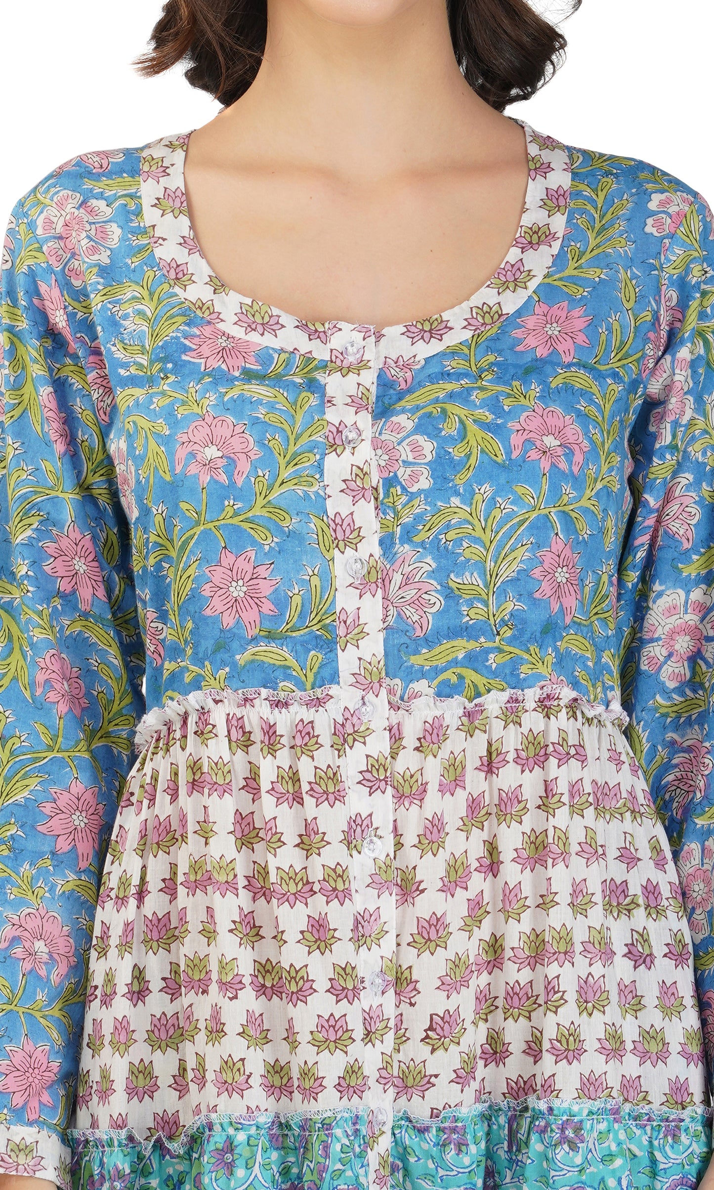 Lotus Blossom Button-Up Maxi Dress