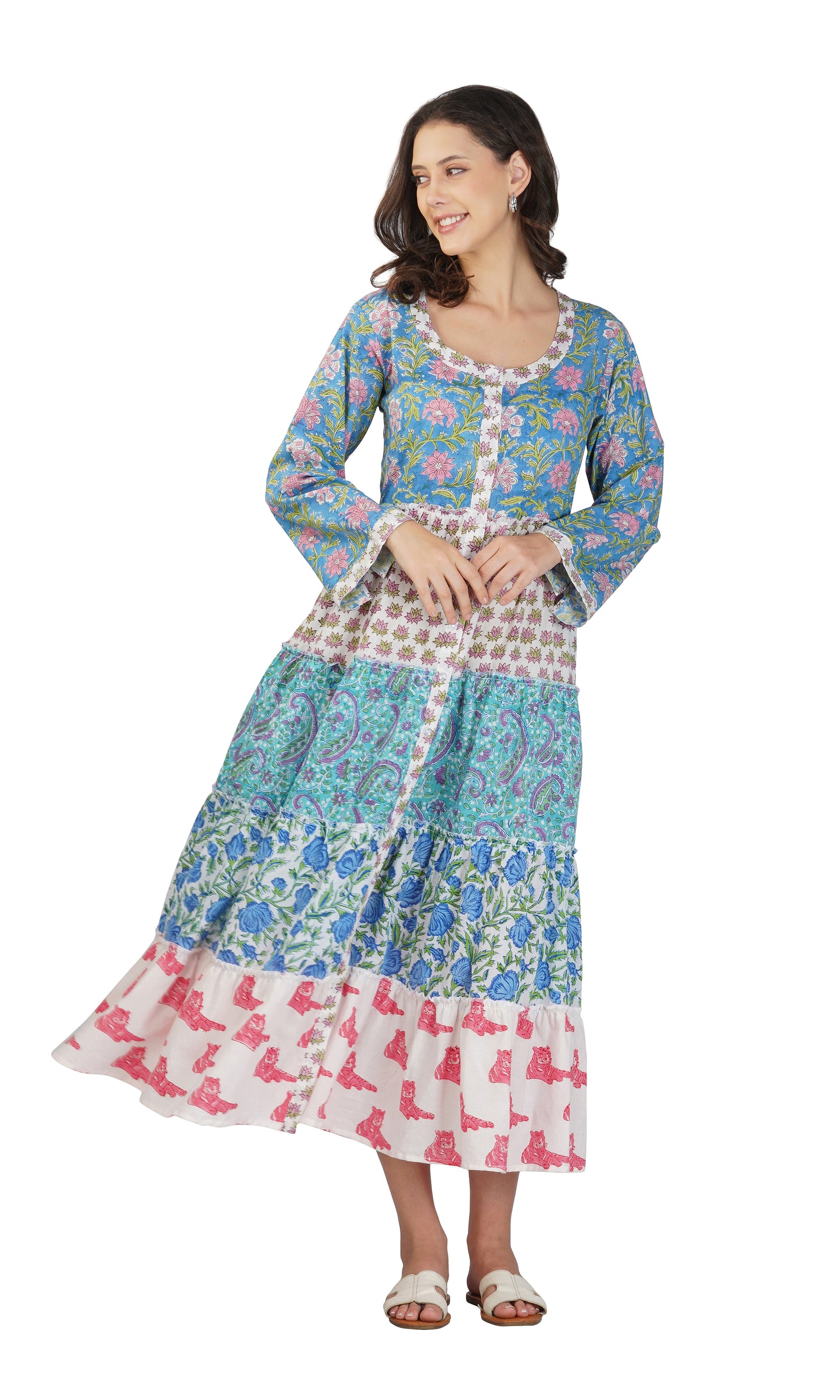 Lotus Blossom Button-Up Maxi Dress