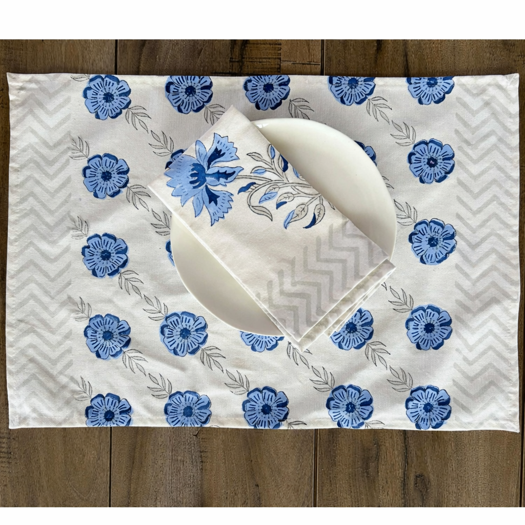 Blue blosoom 6 Placemat & 6 Napkin Set