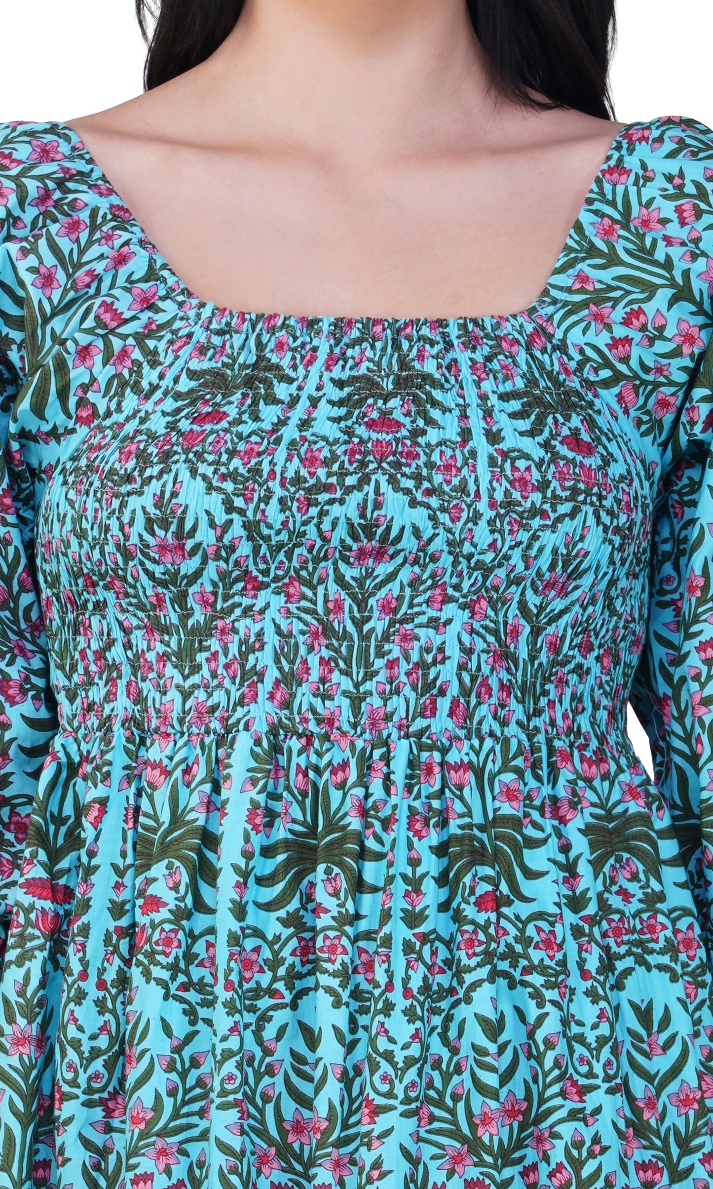 Blue-Pink vine dress