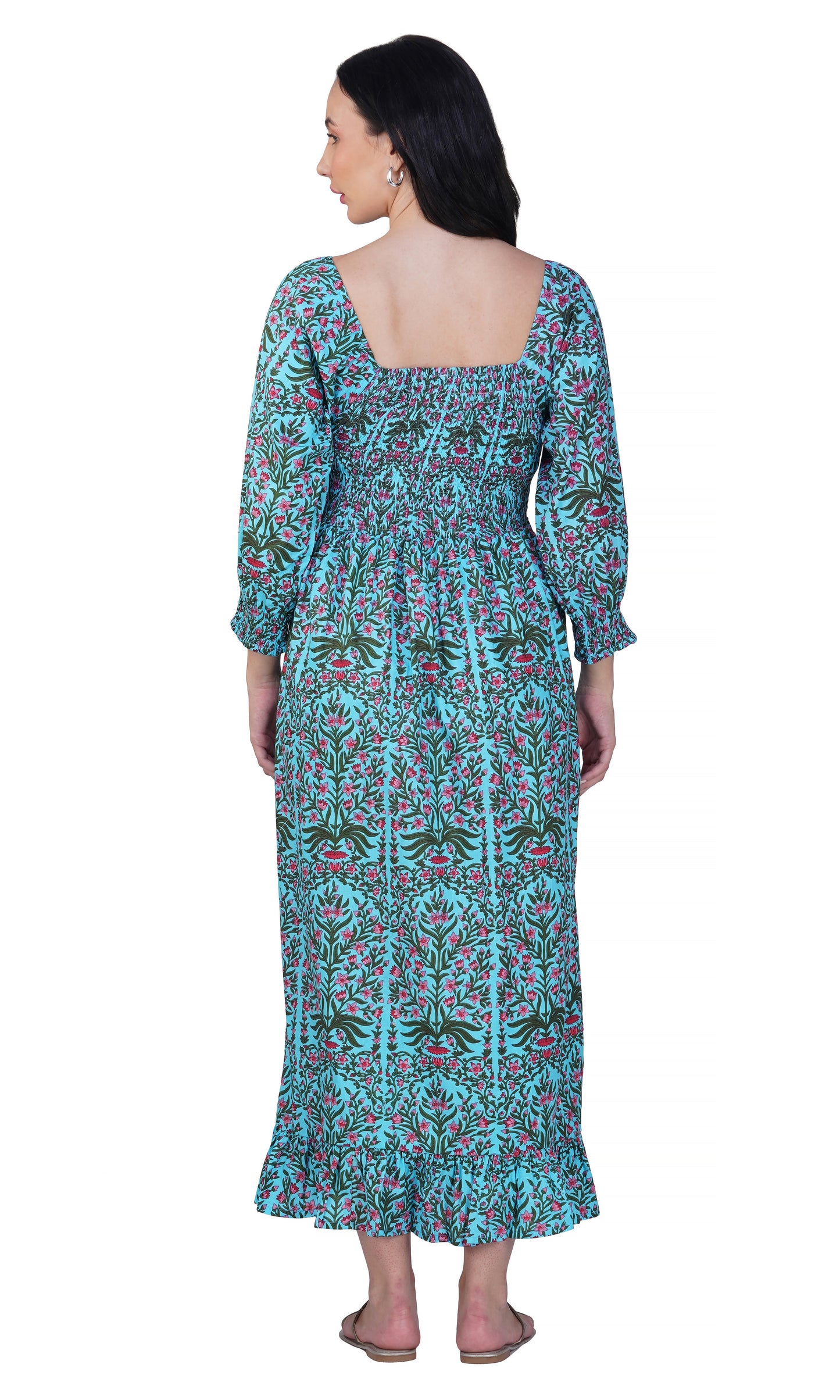 Blue-Pink vine dress
