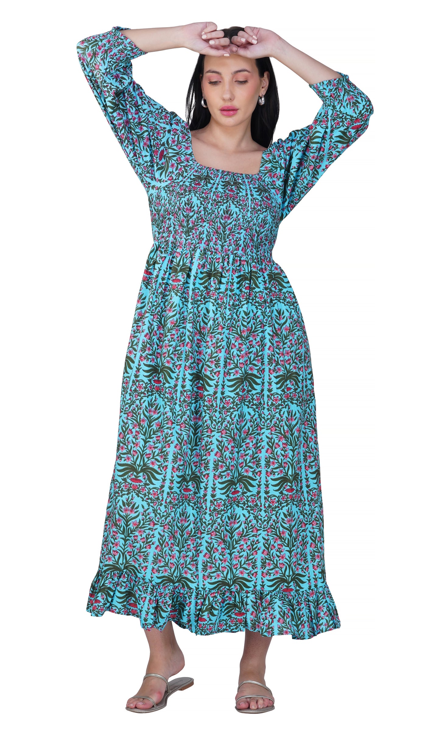Blue-Pink vine dress