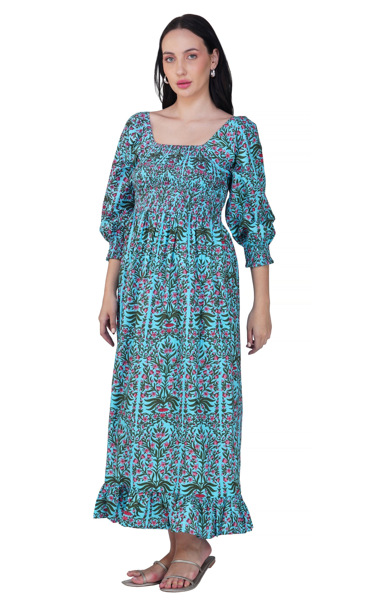 Blue-Pink vine dress