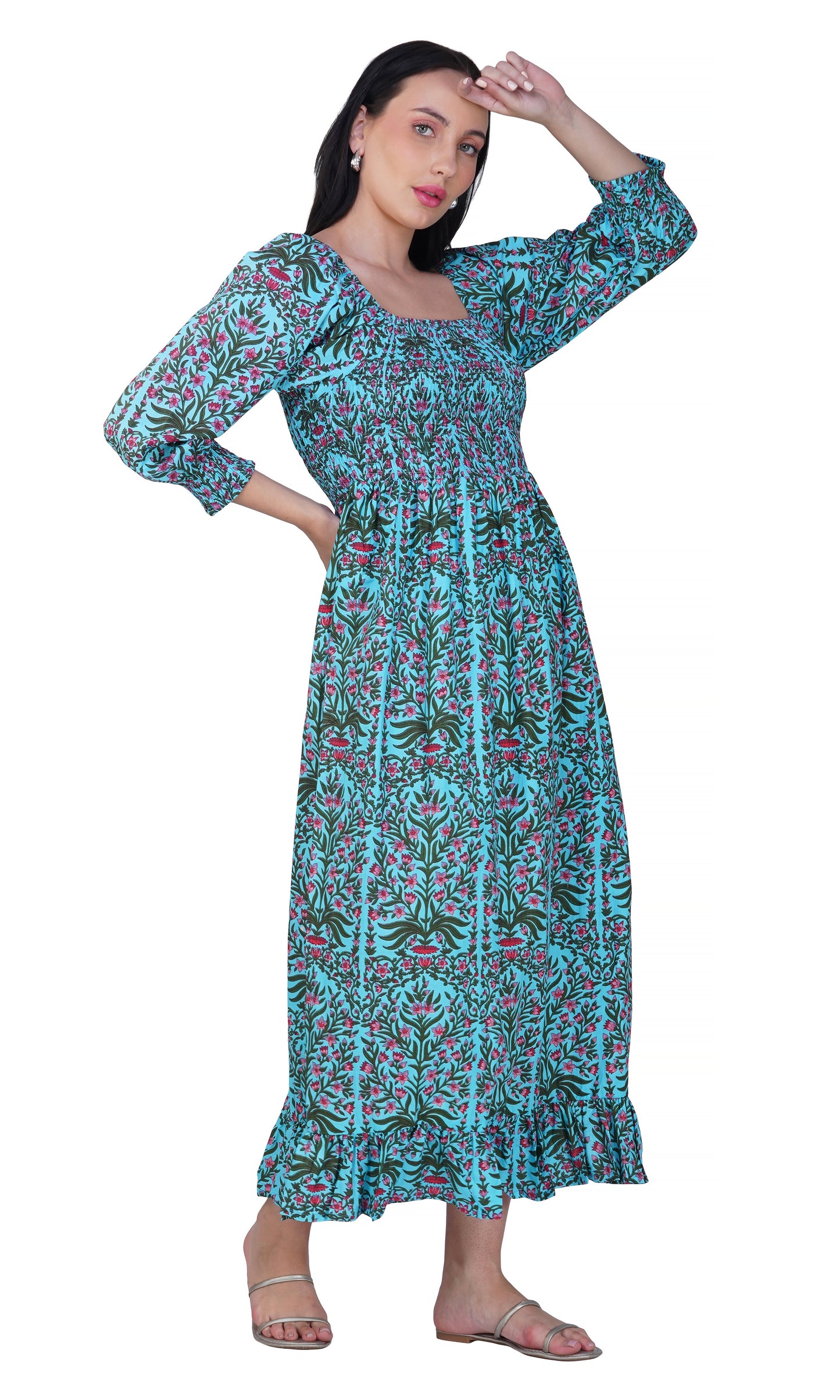 Blue-Pink vine dress