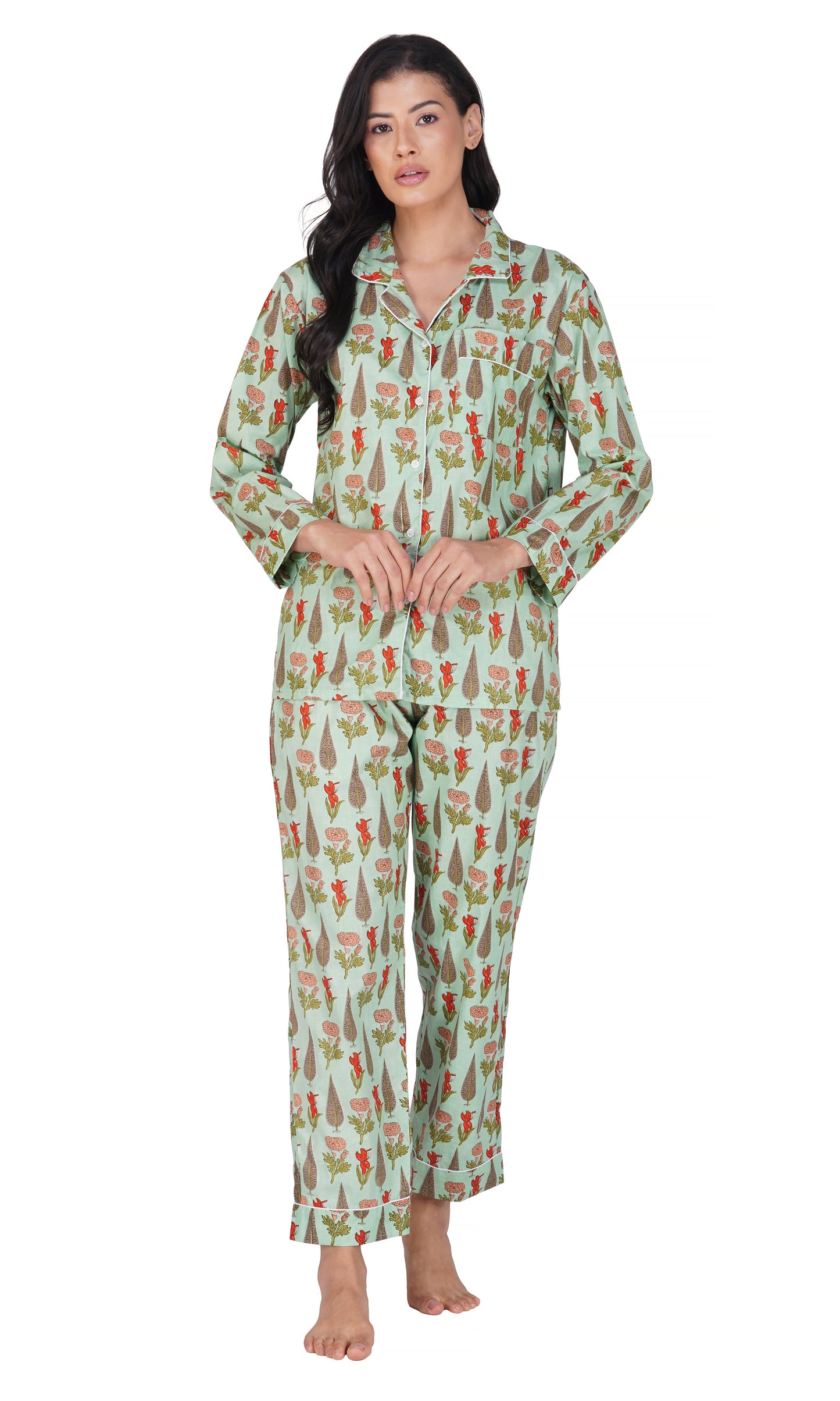 Ruby Forest: 3-Piece Women's Block Printed Pajama Set
