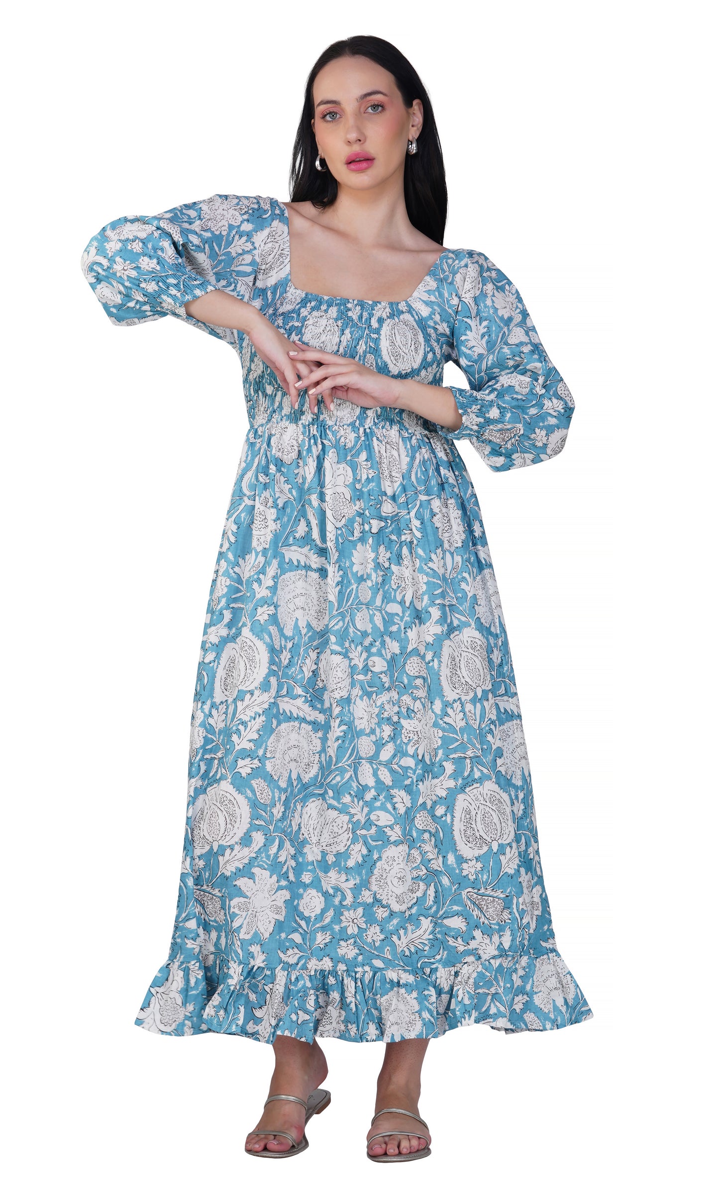 Azure Bloom Maxi Dress