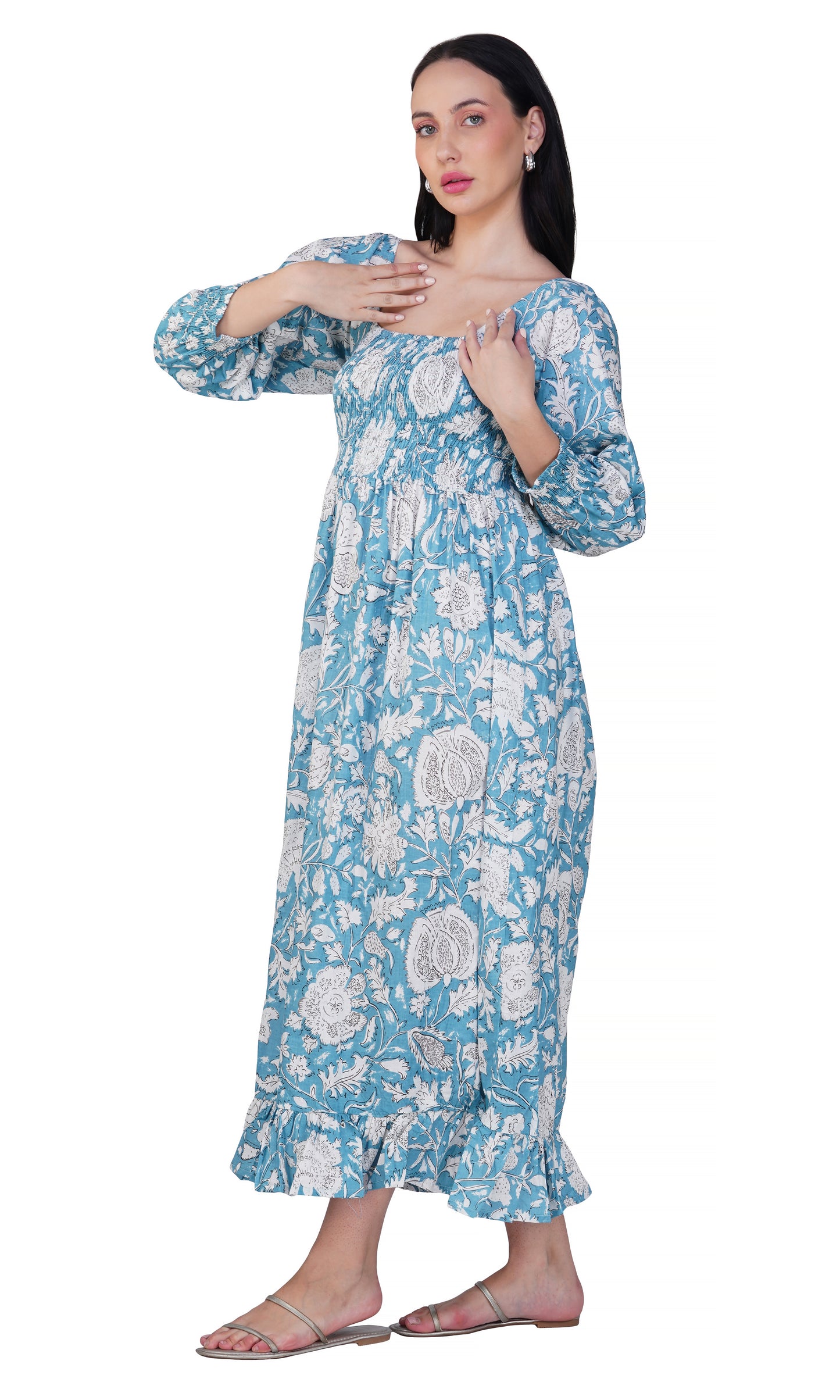 Azure Bloom Maxi Dress