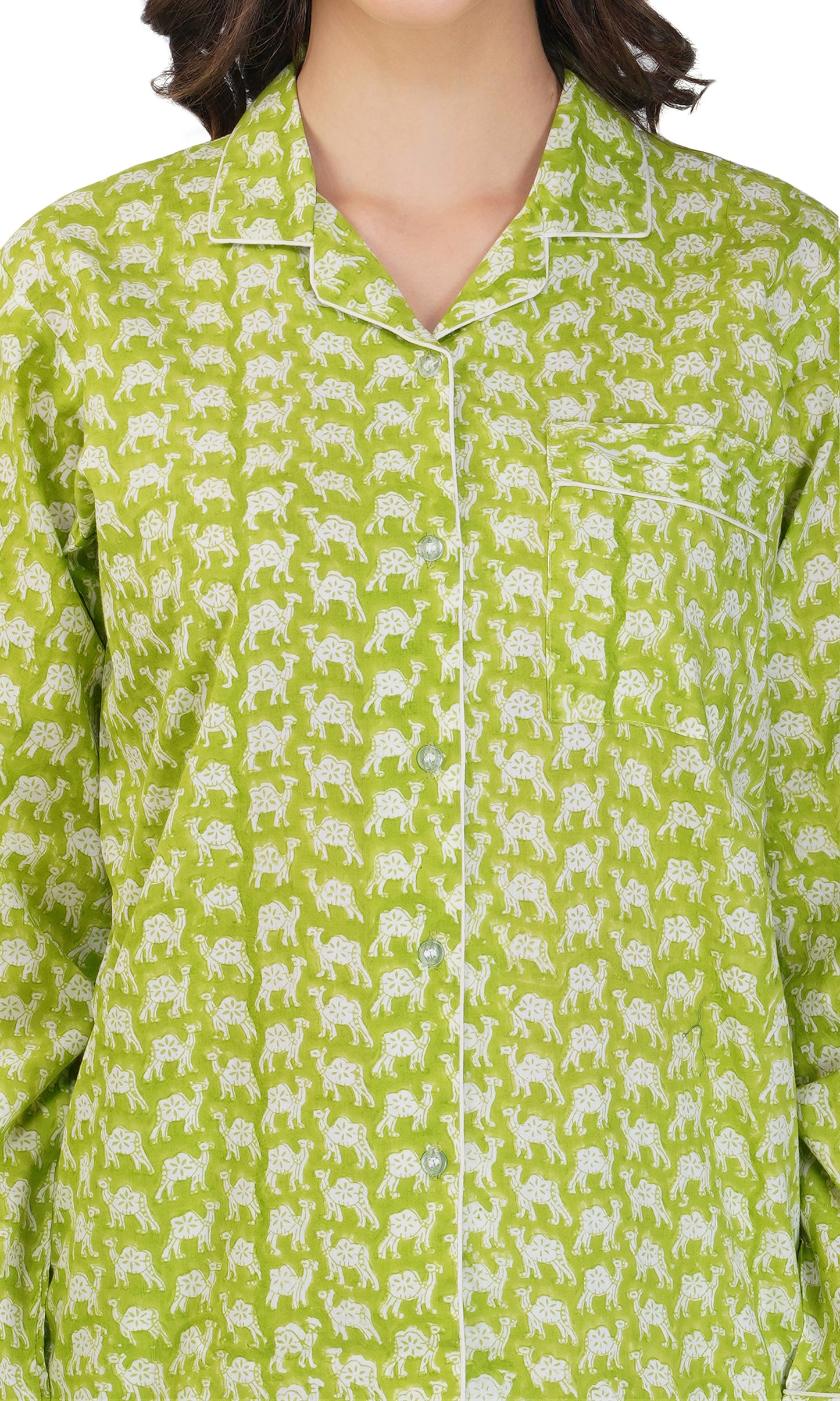 Oasis Mirage: 3-Piece Green Camel Print Pajama Set