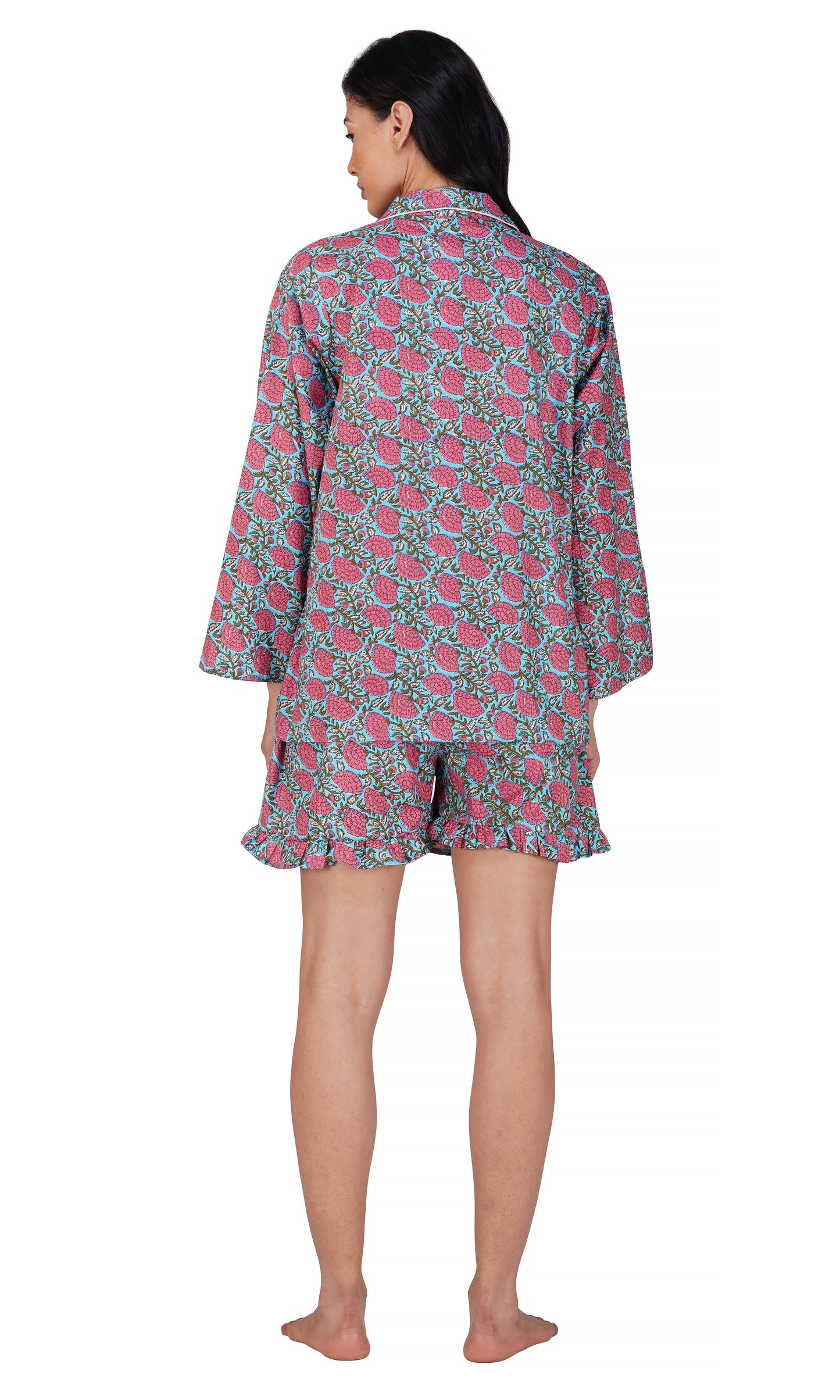 Rose Oasis: 3-Piece Pink Flower Shorts Pajama Set