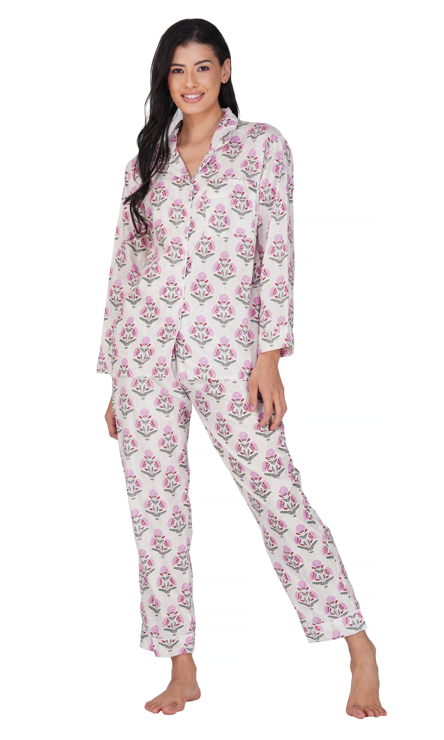 Blush Bloom: Pink & Grey Flower Booti Print- 3 piece pajama set