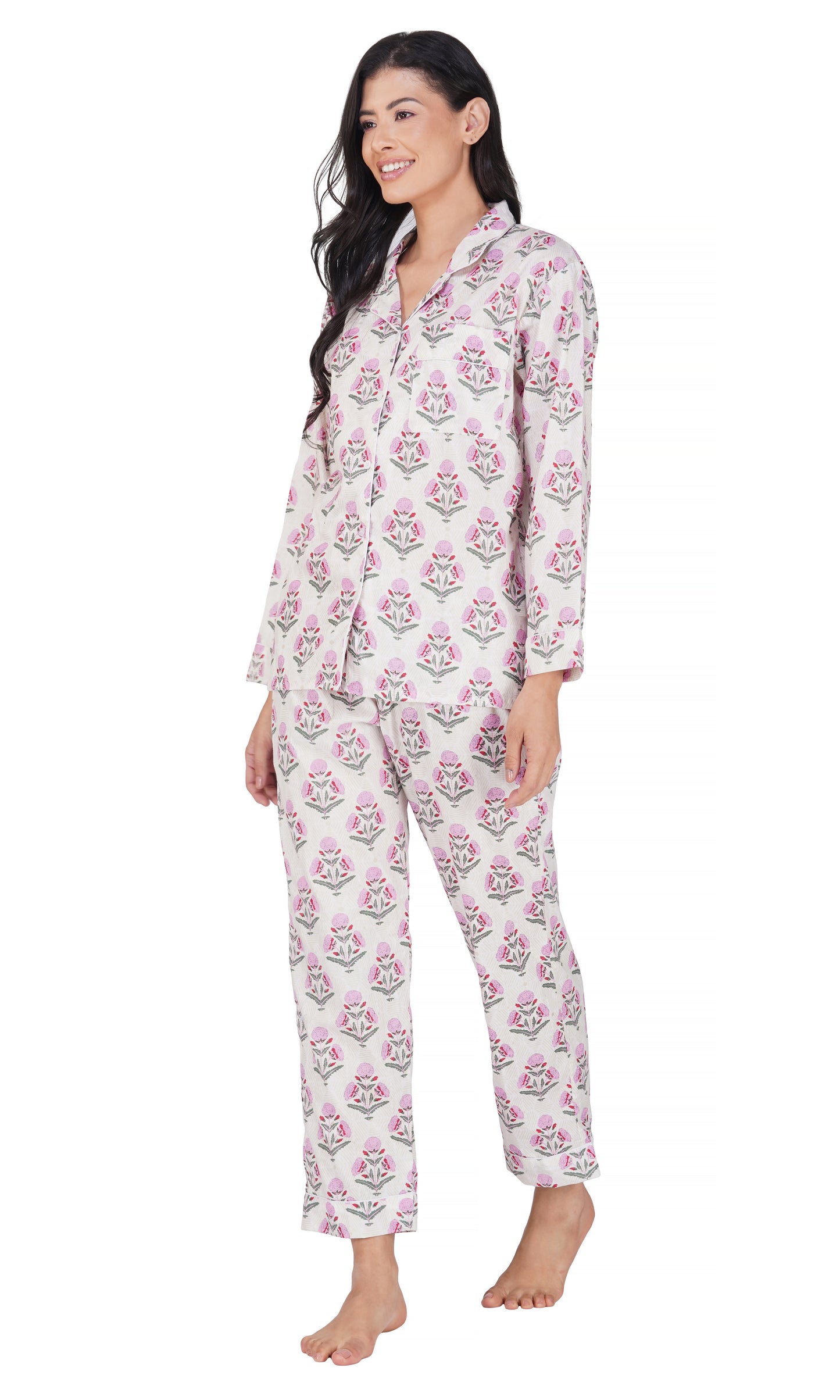 Blush Bloom: Pink & Grey Flower Booti Print- 3 piece pajama set