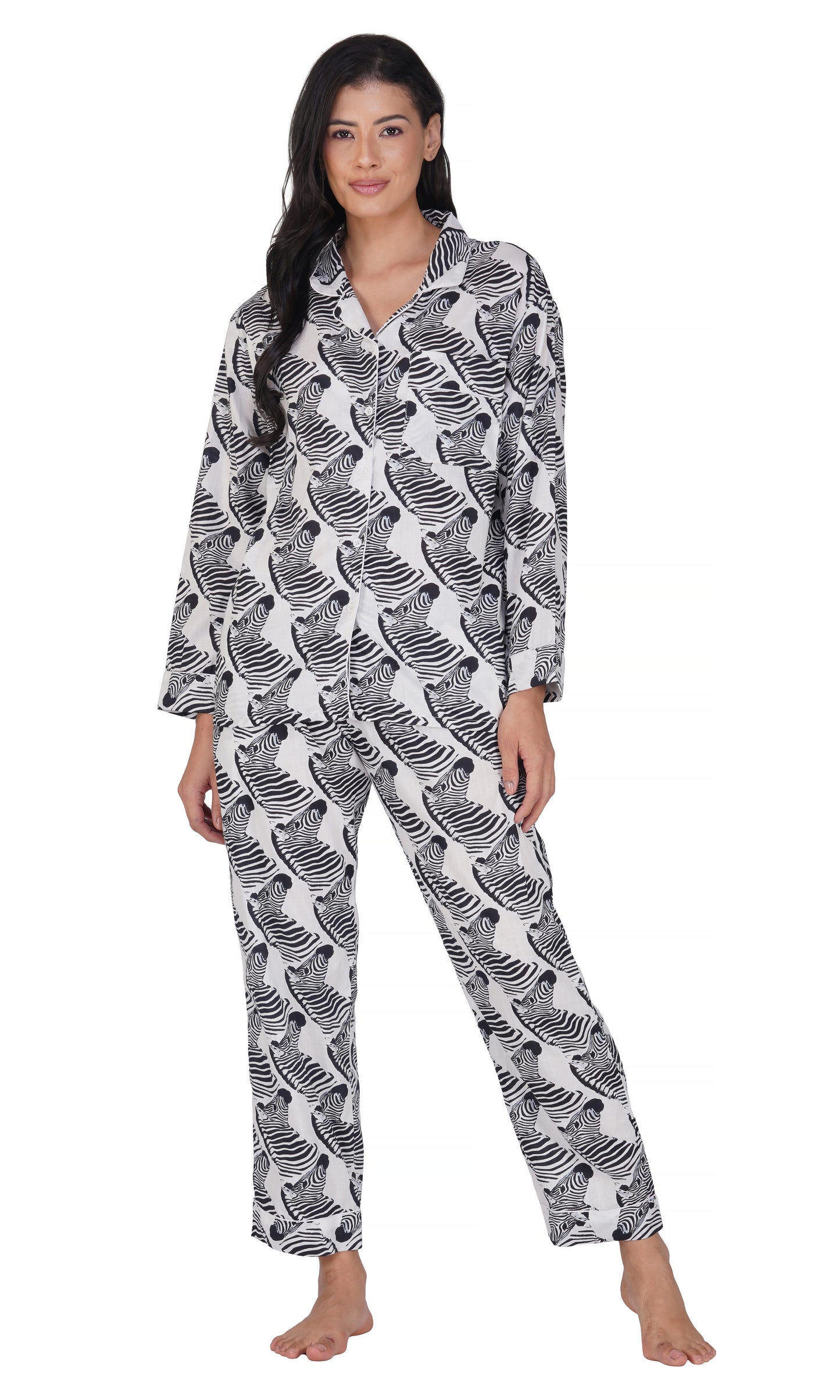 Zebra Serenity: 3-Piece Women's Soft Cotton Pajama Set