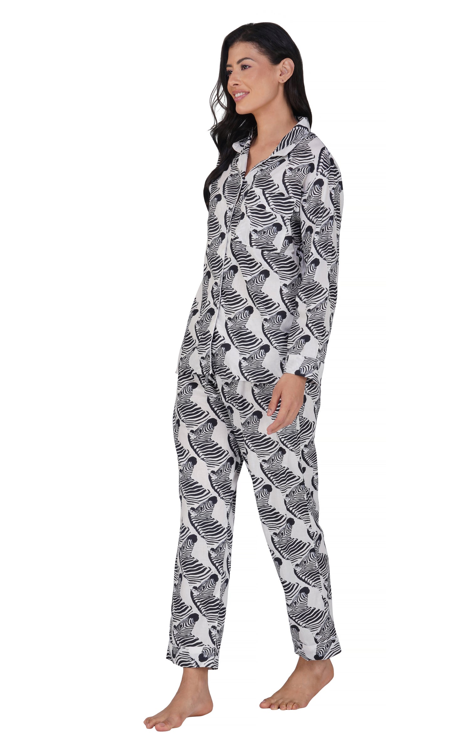Zebra Serenity: 3-Piece Women's Soft Cotton Pajama Set