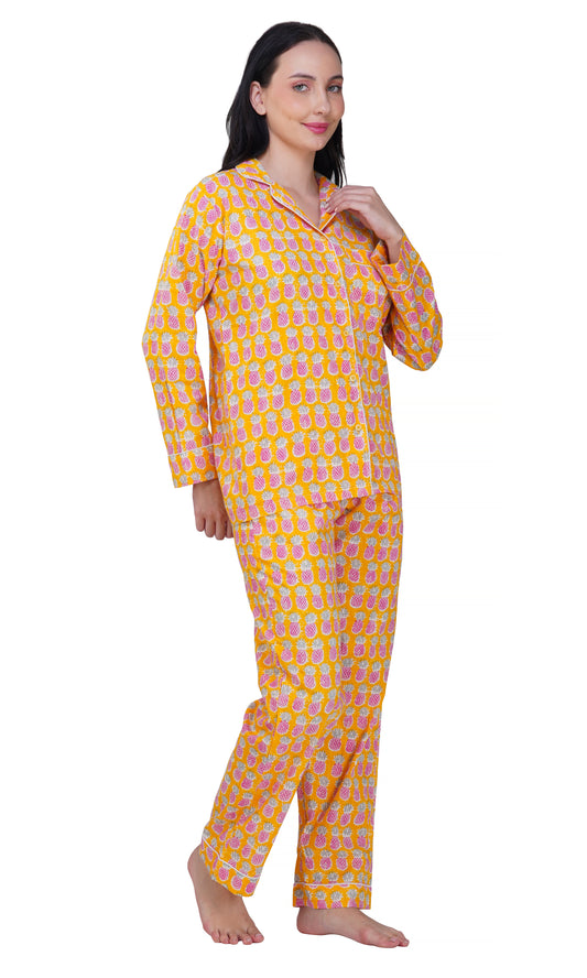 Tropical Bliss: 3-Piece Yellow Pink Pineapple Pajama Set