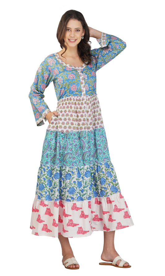 Lotus Blossom Button-Up Maxi Dress