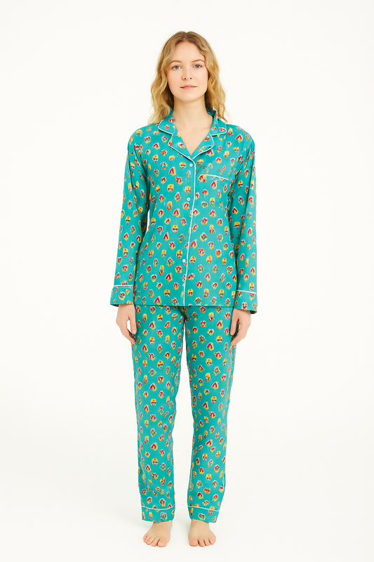 Teal Blossom Cotton Lounge Set