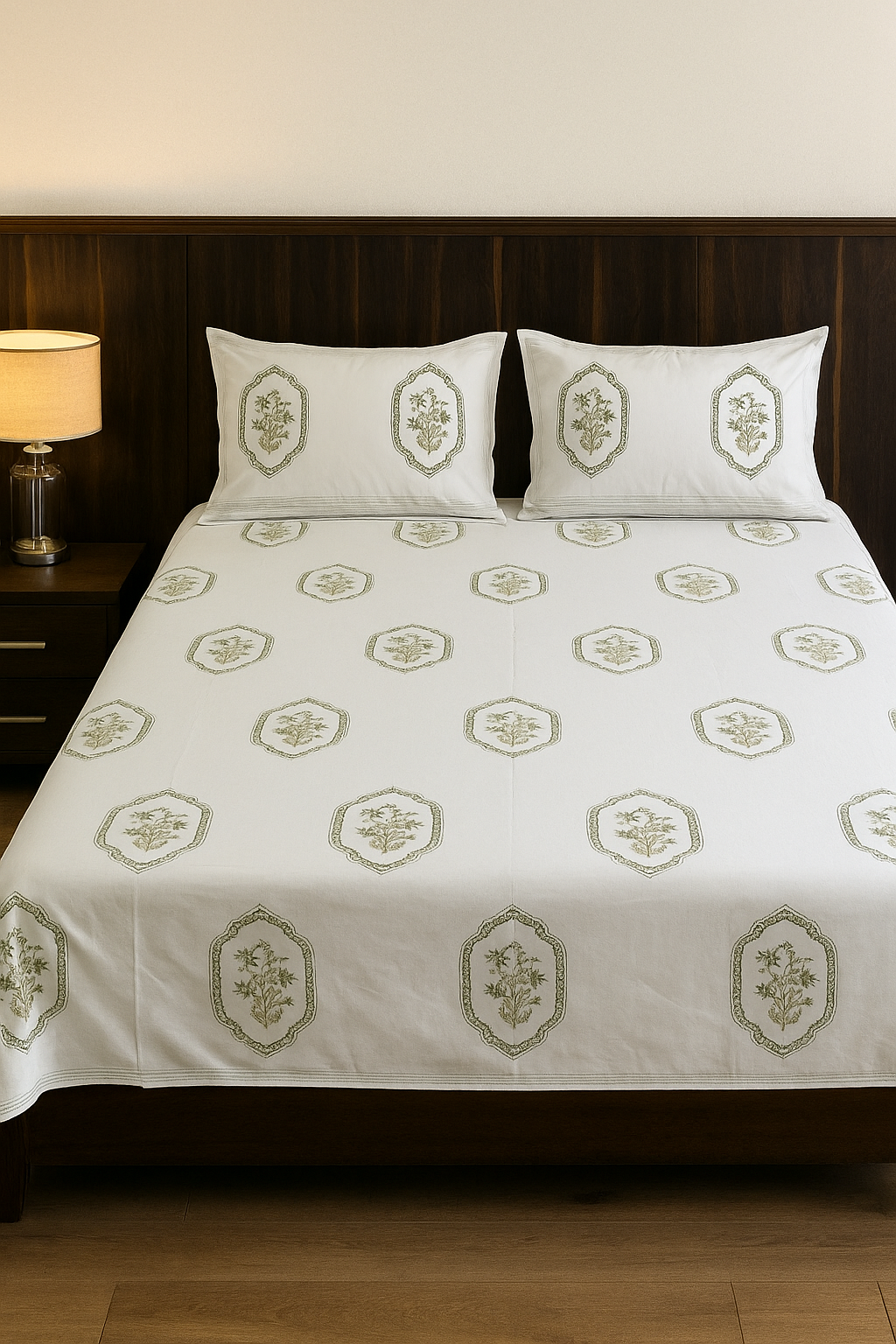 Sage Medallion Handblock Bedsheet