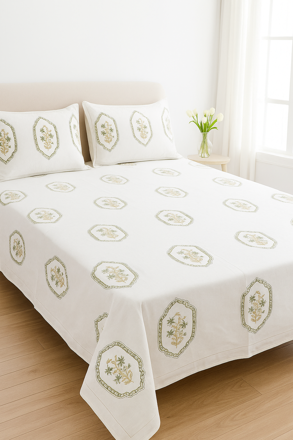Sage Medallion Handblock Bedsheet