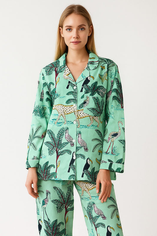 Jungle Mint Majesty: 3-Piece Pajama Set