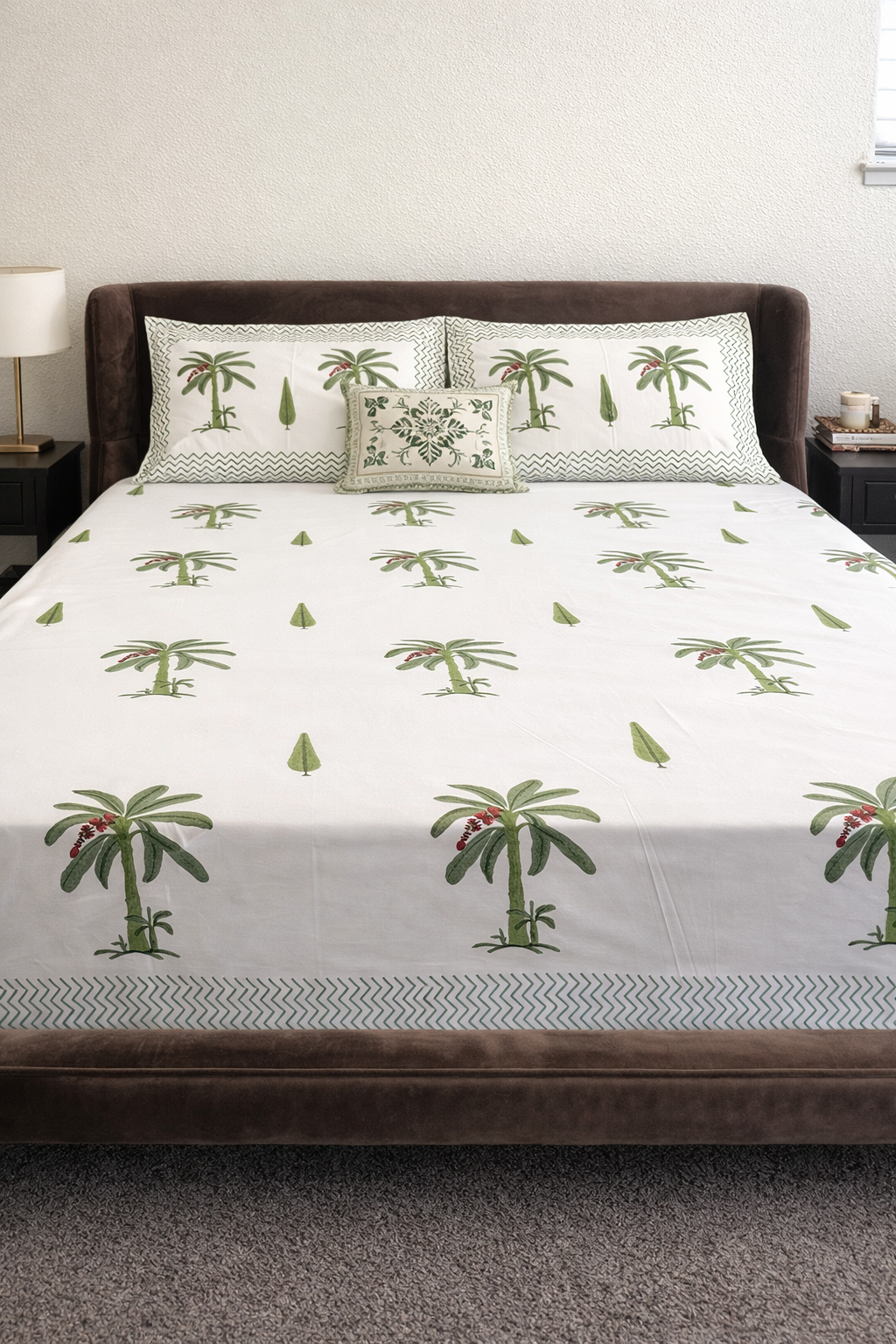 Palm Grove Luxe Handblock Cotton Bedsheet – King (108 x 108)