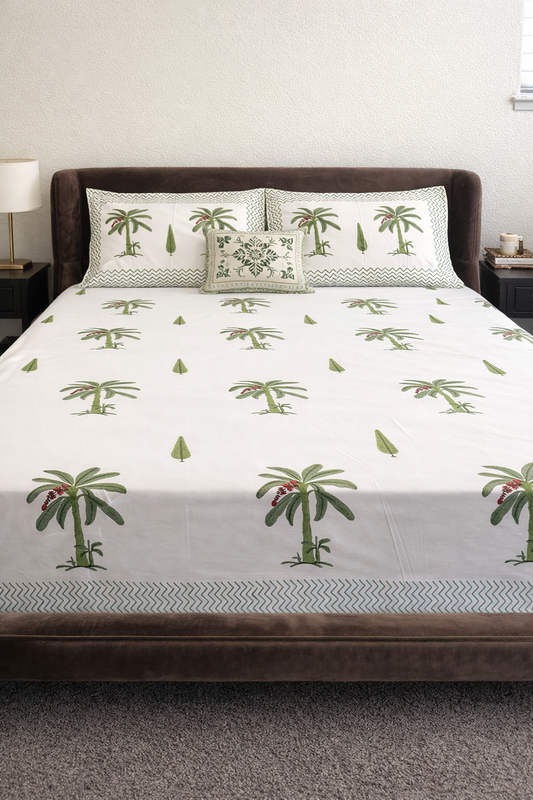 Palm Grove Luxe Handblock Cotton Bedsheet – King (108 x 108)