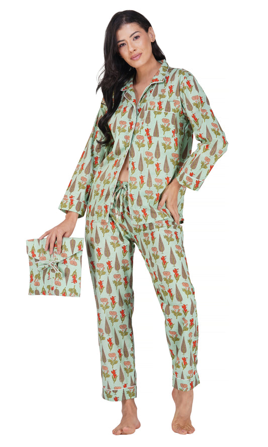 Ruby Forest: 3-Piece Women's Block Printed Pajama Set