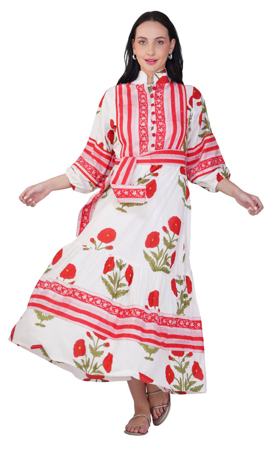 Crimson Petal Hand Block Dress