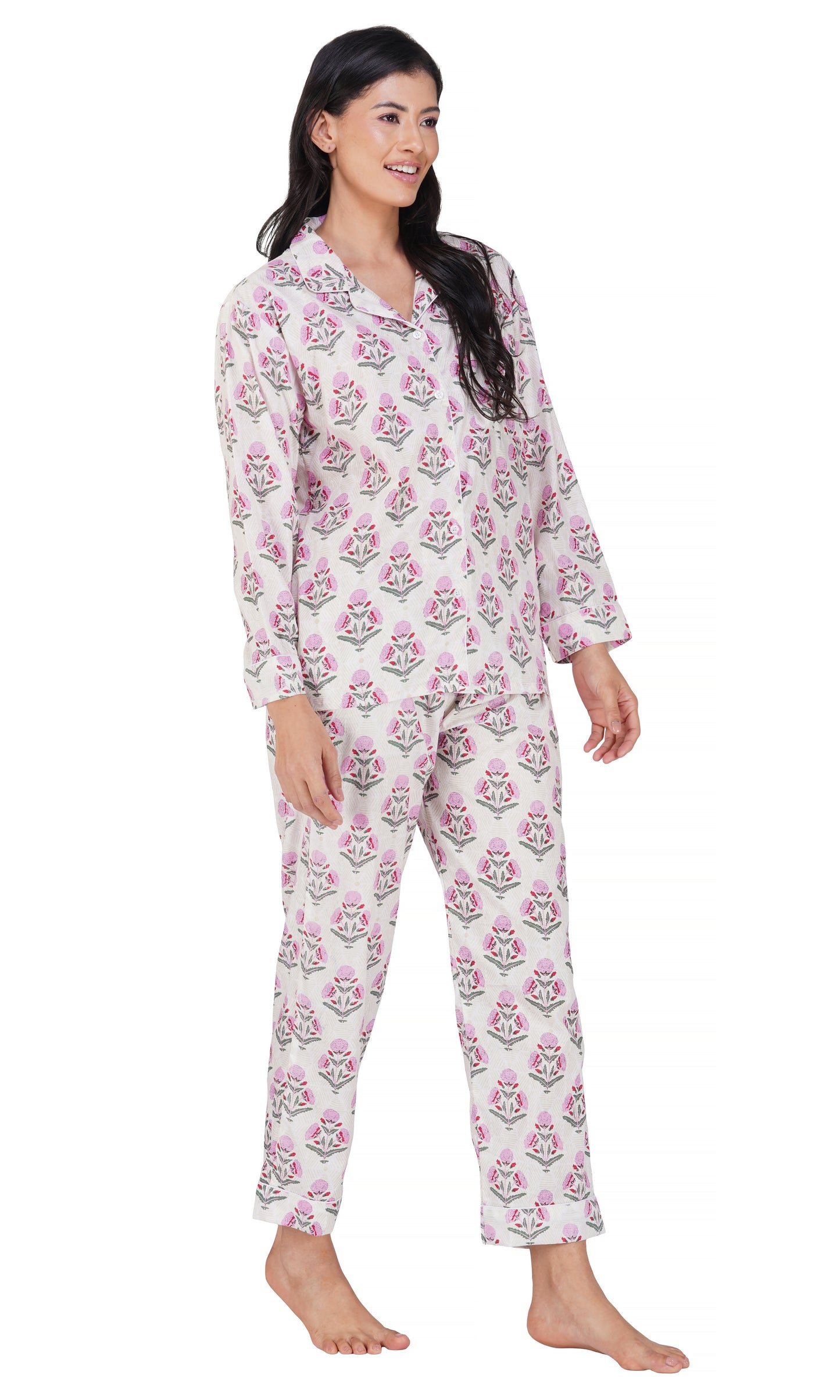 Blush Bloom: Pink & Grey Flower Booti Print- 3 piece pajama set