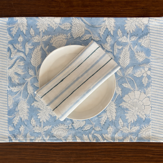 Indigo Leaf 6 Placemat & 6 Napkin Set