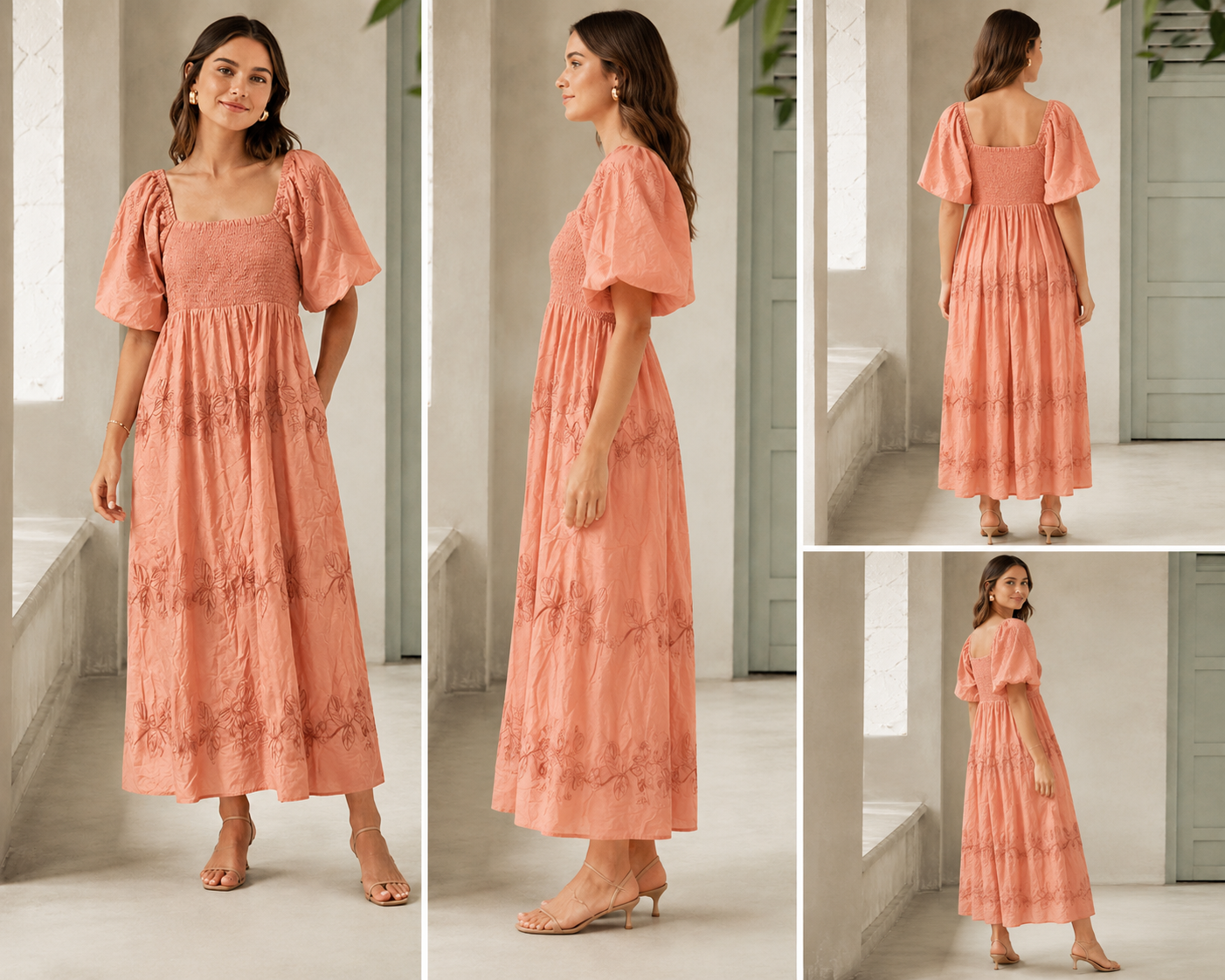 Blush Bloom Smocked Maxi Dress with Puff Sleeves