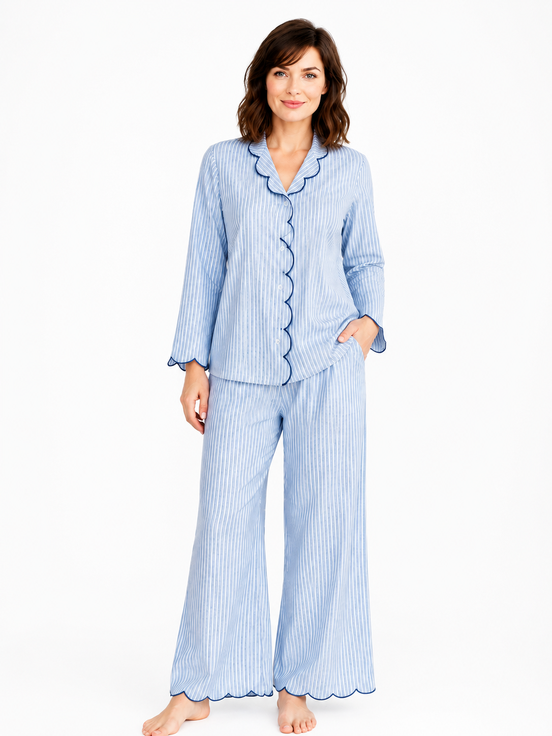 Midnight Stripe Scallop Pajama Set