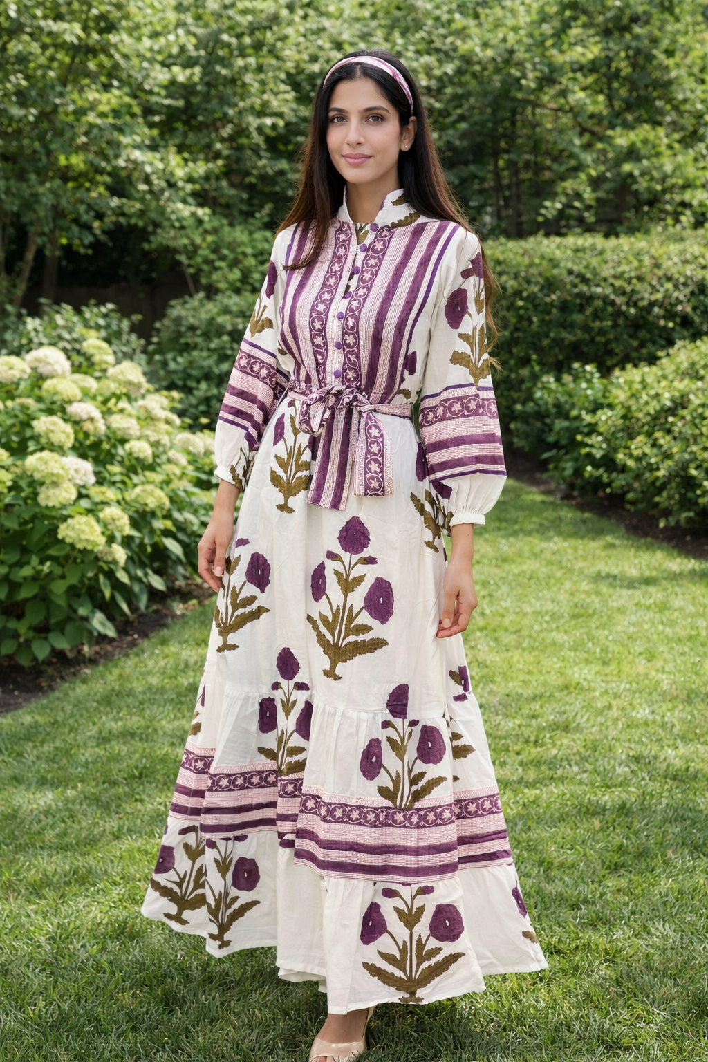 Crimson bloom flower Hand Block Dress