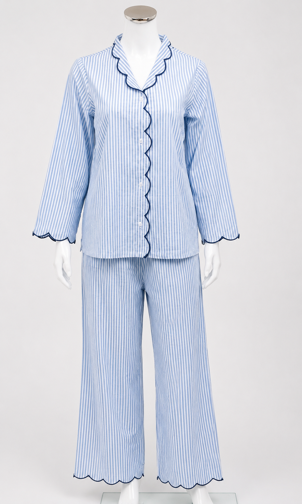 Midnight Stripe Scallop Pajama Set