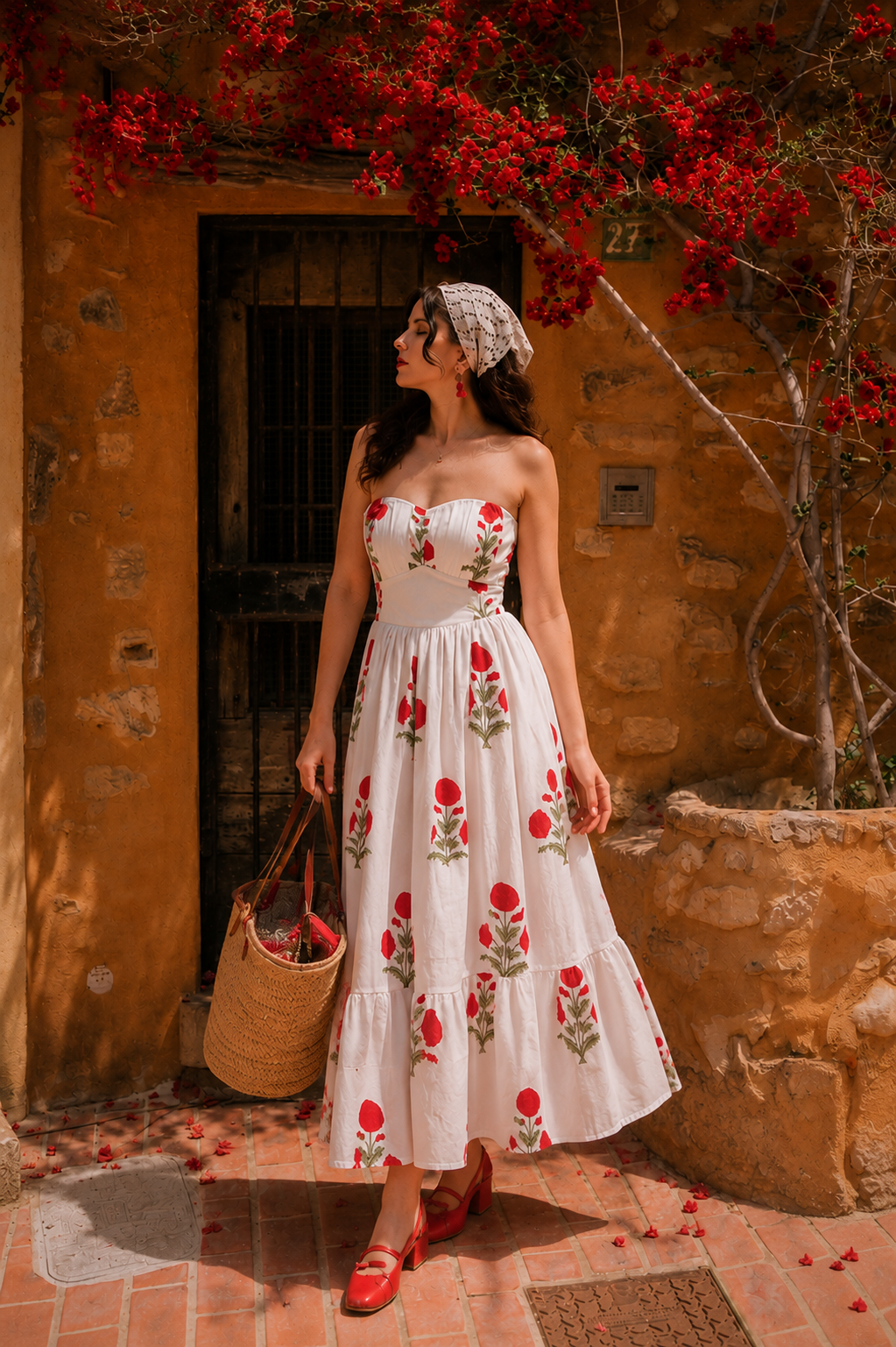 Scarlet Poppy Cotton Midi Dress