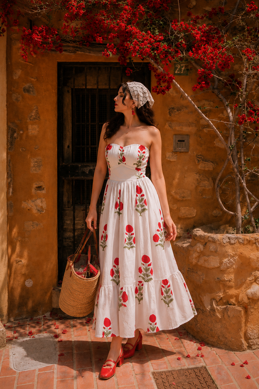 Scarlet Poppy Cotton Midi Dress