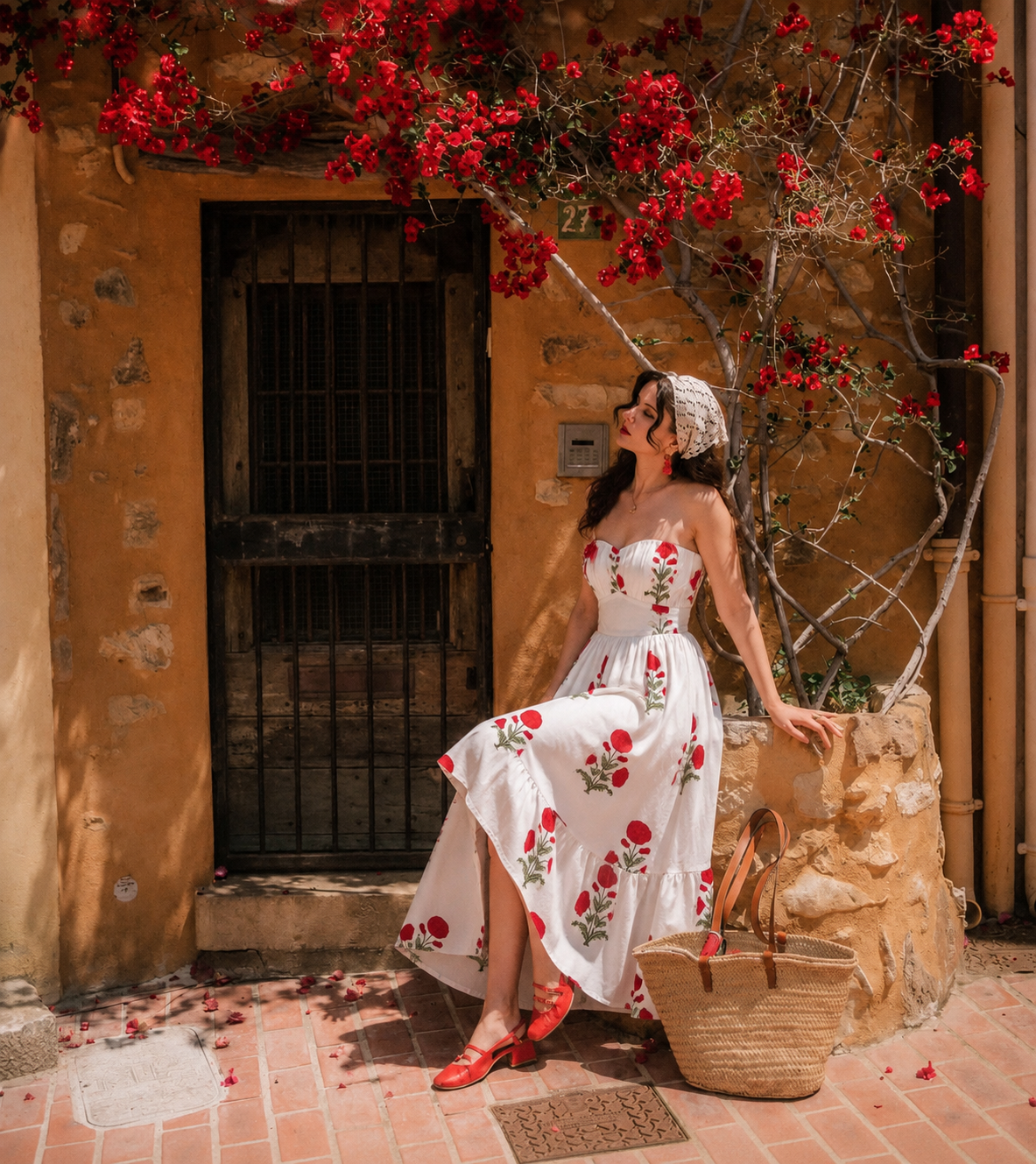Scarlet Poppy Cotton Midi Dress