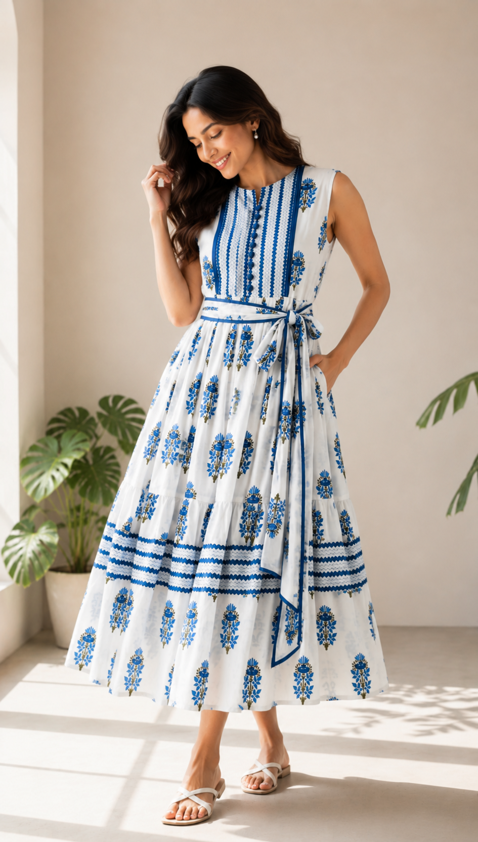 Sapphire Bloom Midi Dress