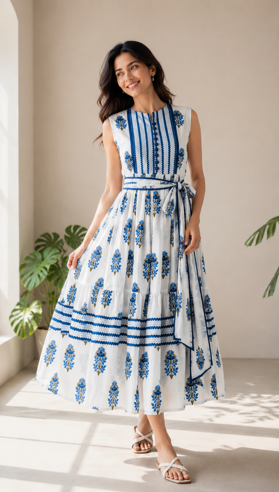 Sapphire Bloom Midi Dress