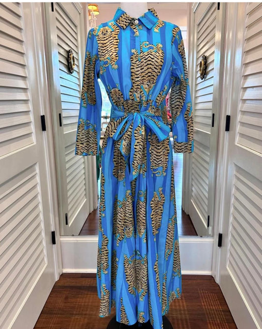 Leopard Print Maxi Dress with Belt